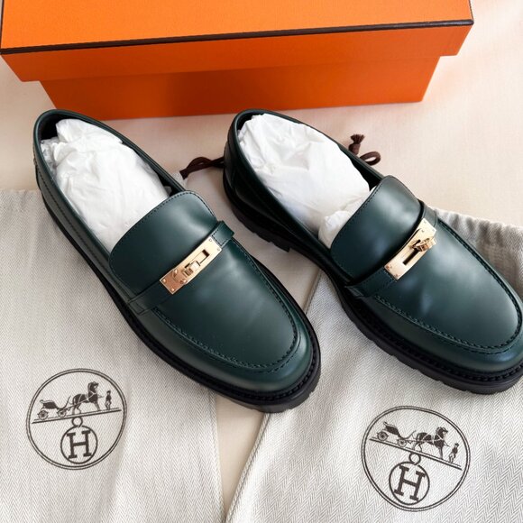 Hermes "Icone" Loafers in Green, size 37.5 - Picture 13 of 14